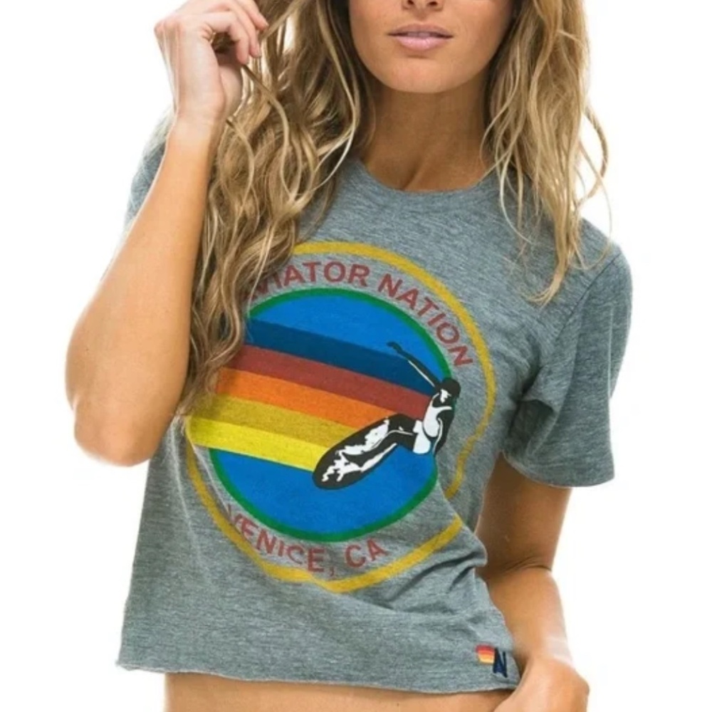 Aviator Nation Heather Grey Venice Beach Crop T-shirt